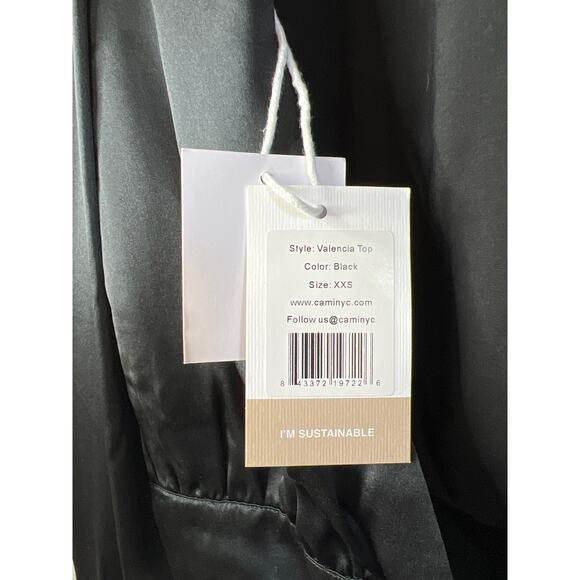 NWT Cami NYC Valencia Open Back Puff Sleeve Black Silk Long Sleeve Blouse Top - Picture 7 of 9